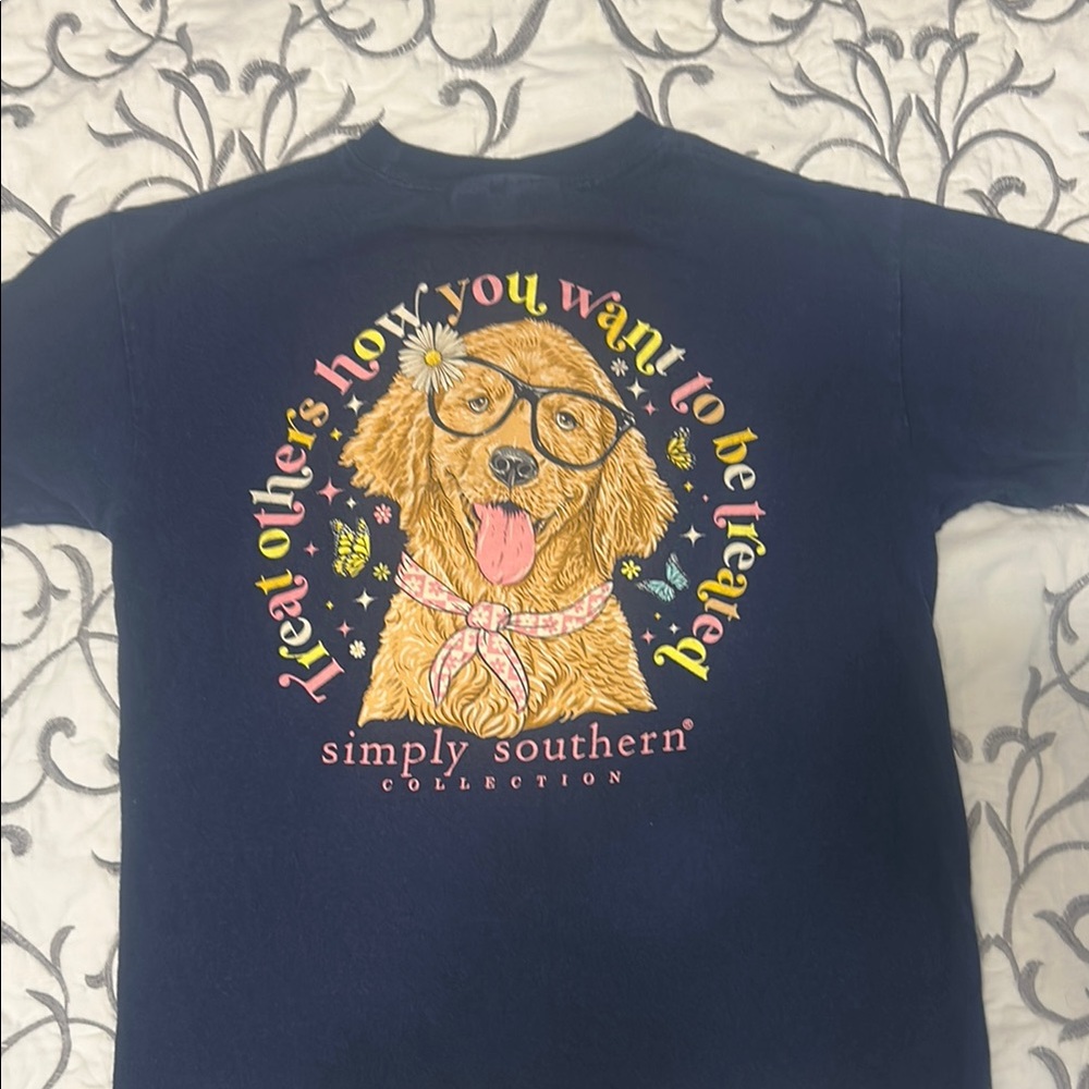 Simply Southern Navy Graphic Tee with Golden Retriever